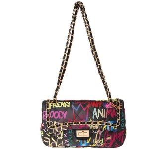 Chain accent graffiti bag